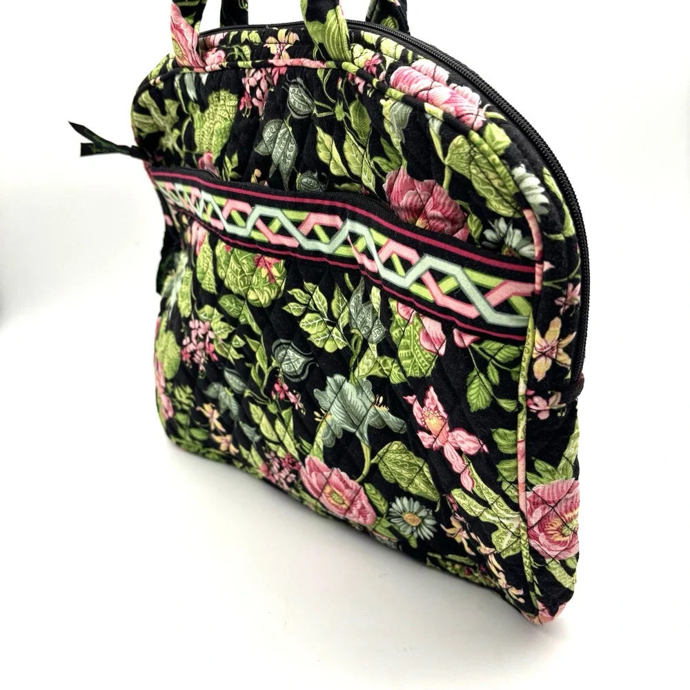 2007 Vera Bradley Retired Botanica Black Green Floral Quilted Laptop Case 14x11